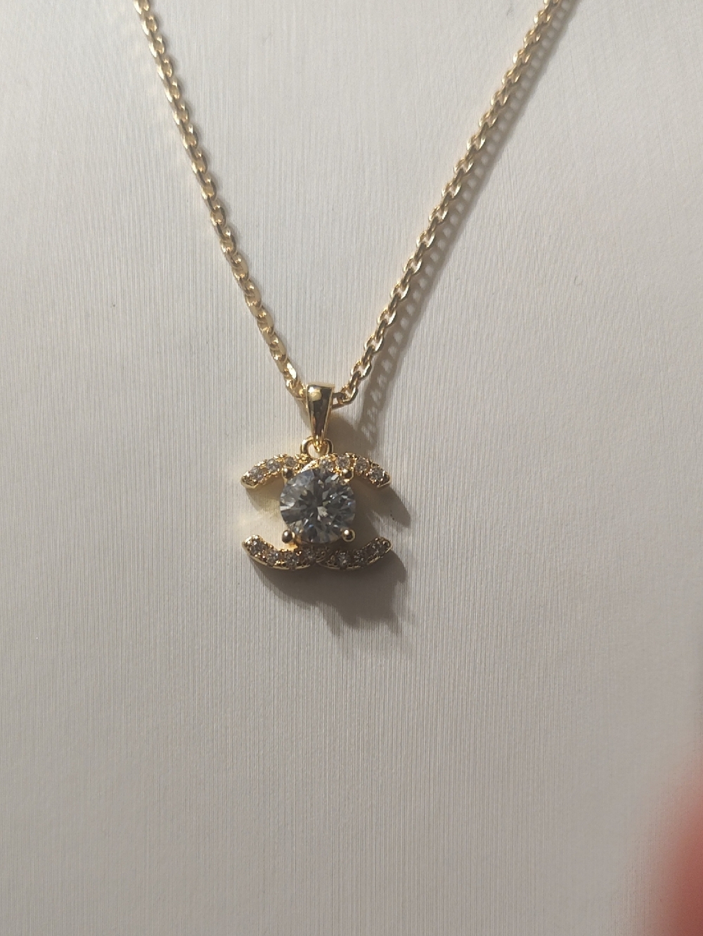 Authentic Chanel 18 K Gold Necklace And Cc Logo earring Set 2 Ct Moissanite Each - Picture 2 of 4
